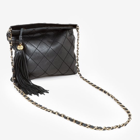Chanel Vintage Chain Tassel Black Lambskin Crossbody Bag - Picture 6 of 12